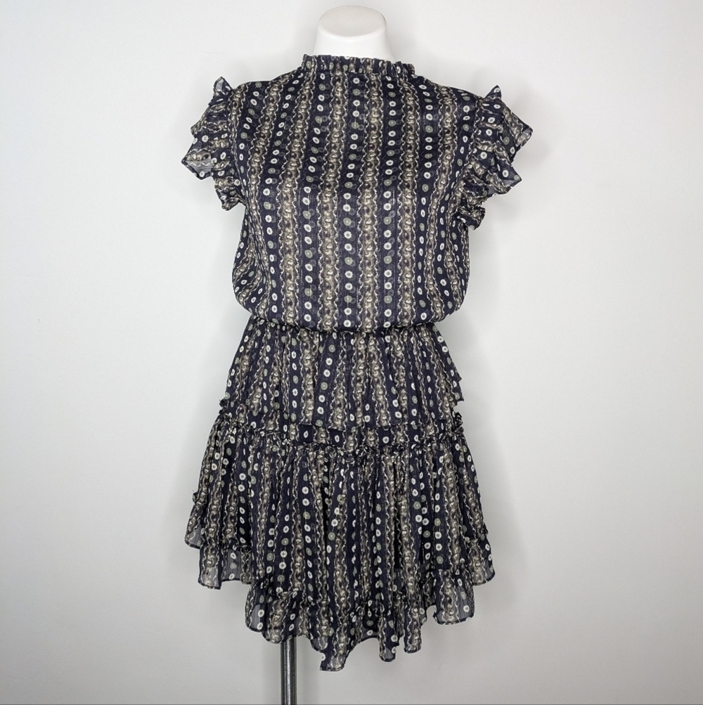 Reset blue green layered ruffle mini dress S